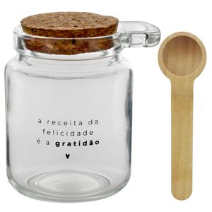 Porta Condimentos Gratidão C/ Colher 240ml em Vidro Unik