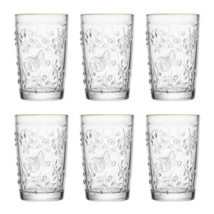 Jogo De Copos New Butterfly 6 Peças C/ Fio Dourado 330ml em Cristal Lyor