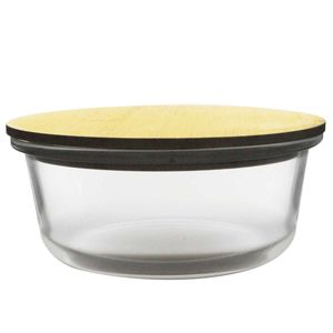 Pote Redondo C/ Tampa Bambu 620ml em Vidro Casita