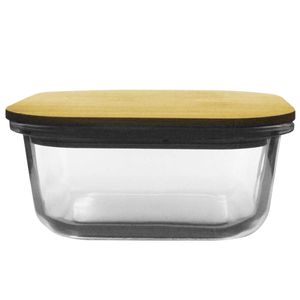 Pote Quadrado C/ Tampa Bambu 500ml em Vidro Casita