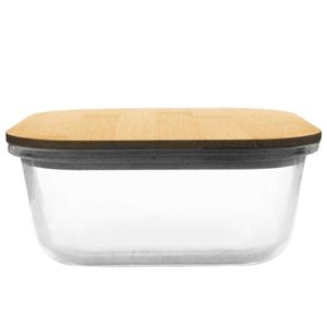Pote Quadrado C/ Tampa Bambu 800ml em Vidro Casita