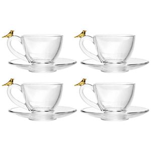 Jogo de Xícaras Golden Bird 8 Peças 80ml em Cristal Wolff