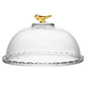 Queijeira C/ Tampa Golden Bird 20cm em Cristal Wolff
