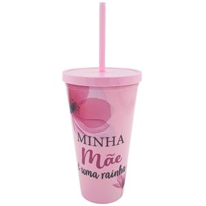 Copo Mãe Flores C/ Canudo 600ml em Plástico Interponte