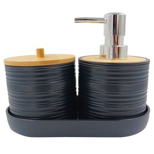 Kit Banheiro C/ Tampa Bambu 3 Peças em Plástico Amigold