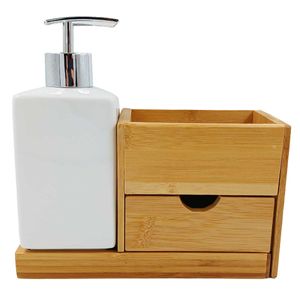 Kit Banheiro C/ Suporte Bambu 2 Peças em Porcelana Amigold