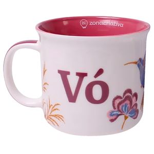 Caneca Tom Vó Bordados 350ml em Cerâmica Zona Criativa