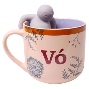 Caneca Vó Bordados C/ Infusor 350ml em Cerâmica Zona Criativa