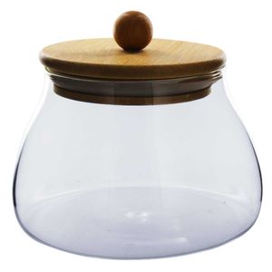 Pote Hermético C/ Tampa Bambu 500ml em Vidro Fu Xing