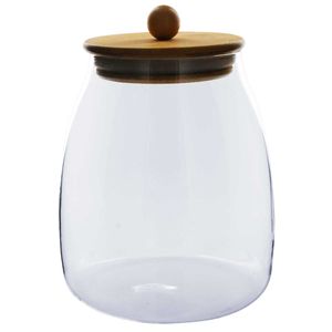 Pote Hermético C/ Tampa Bambu 1L em Vidro Fu Xing