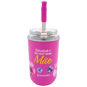Copo Neo C/ Canudo Mãe 300ml em Aço Inox Zona Criativa