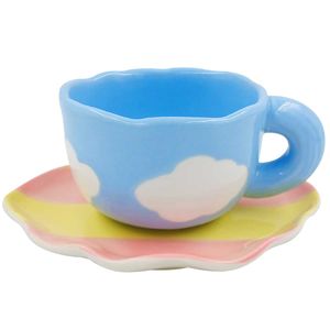 Caneca Nuvem C/ Pires 200ml em Cerâmica Lila Home