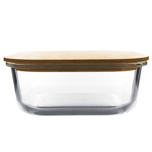 Pote Quadrado C/ Tampa Bambu 1200ml em Vidro Top Útil