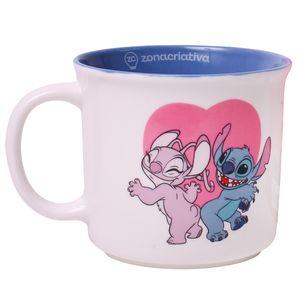 Caneca Tom Stitch e Angel 350ml em Cerâmica Zona Criativa