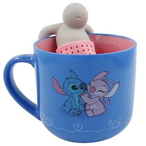 Caneca C/ Infusor Stitch e Angel 350ml em Cerâmica Zona Criativa