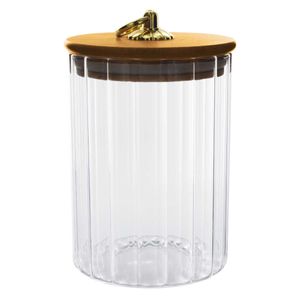 Pote Hermético Canelado C/ Tampa Bambu 600ml em Vidro Casita