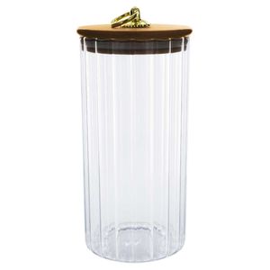 Pote Hermético Canelado C/ Tampa Bambu 900ml em Vidro Casita