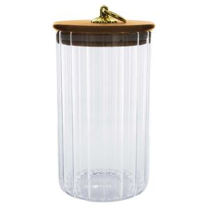 Pote Hermético Canelado C/ Tampa Bambu 750ml em Vidro Casita