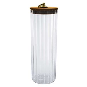 Pote Hermético Canelado C/ Tampa Bambu 1350ml em Vidro Casita