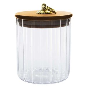 Pote Hermético Canelado C/ Tampa Bambu 450ml em Vidro Casita