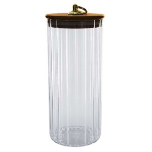 Pote Hermético Canelado C/ Tampa Bambu 1050ml em Vidro Casita