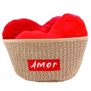 Almofada Coração de Pelúcia C/ Cesto 25cm em Poliéster Fizzy