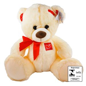 Urso de Pelúcia C/ Laço 36cm em Poliéster Fizzy