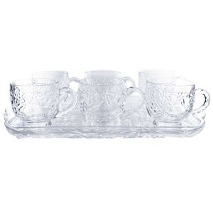 Jogo De Xícaras Flowers C/ Bandeja 7 Peças 190ml em Vidro Tecnoserv