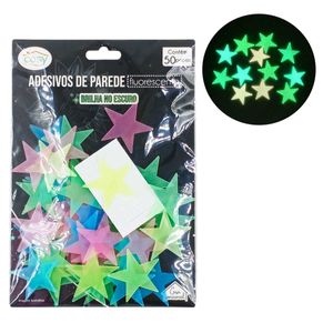 Adesivos Fluorescente Estrelas 50 Peças em Plástico Fu Xing