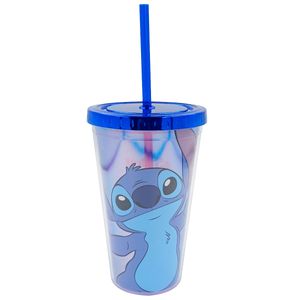 Copo C/ Canudo Stitch 450ml em Plástico Minas Presentes