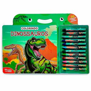 Livro Colorindo Dinossauros C/ Giz De Cera 32x24cm em Papel Magic Kids