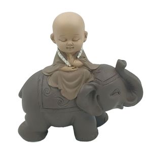 Monge Buda no Elefante 13cm em Resina Brascontinental