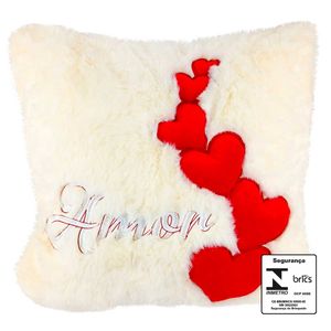 Almofada de Pelúcia C/ Corações 41cm em Poliéster Fizzy